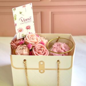Bolsa con mini bouquet floral + vela aromatica